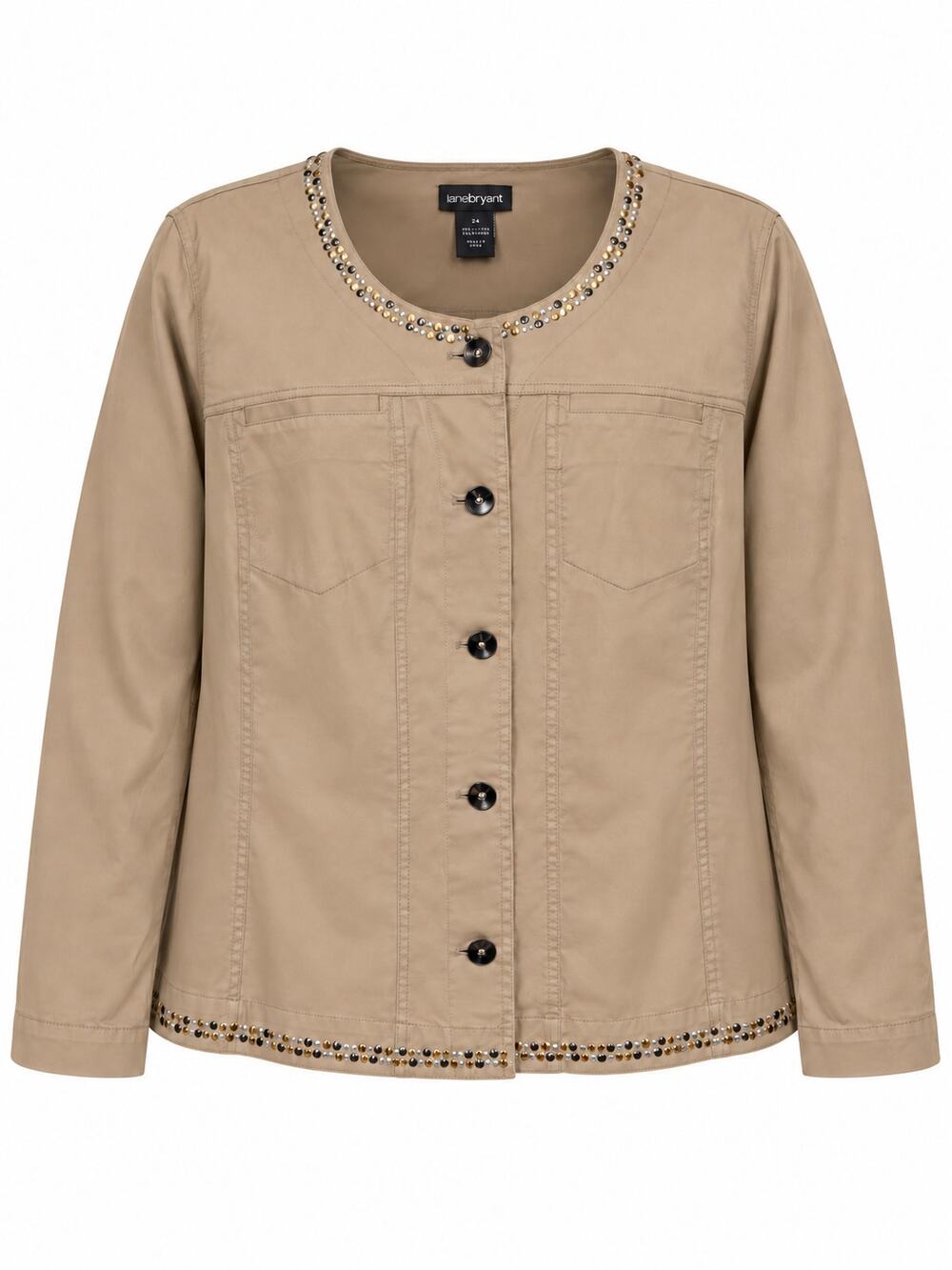 Lane Bryant Size 24 Tan Studded Button Front Cotton Stretch Jacket Plus